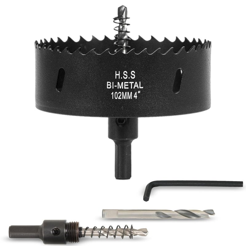 VIKITON 4 Inch Hole Saw with Arbor for Wood Metal Plastic, 4 in Bimetal Hole Cutter, Fast Chip Removal, Smooth Flat Drilling Edge, Lightweight & Portable (Black) - Image 1